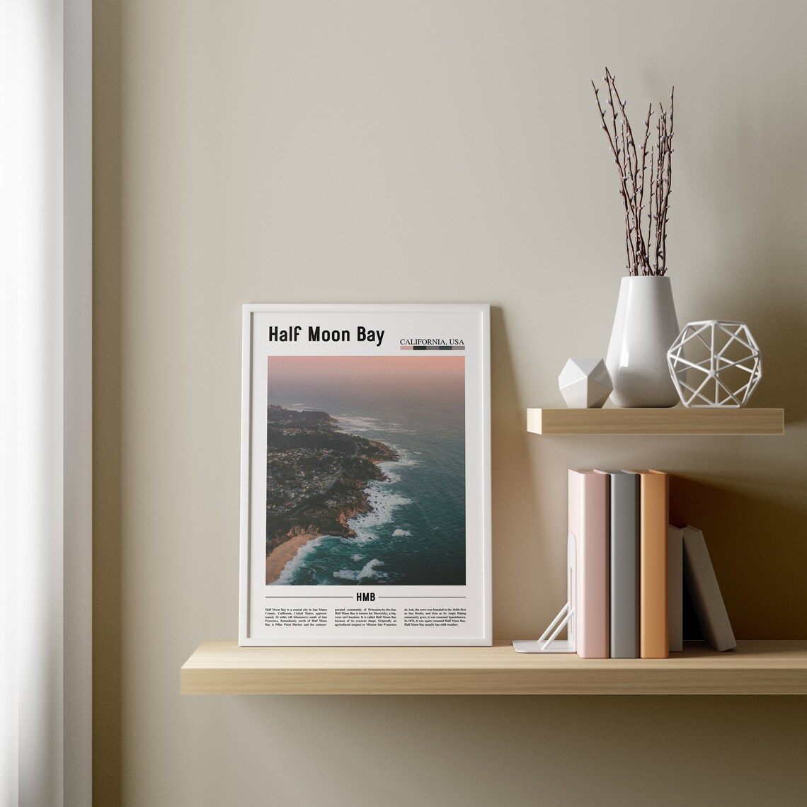 Half Moon Bay California Aerial Coastline Pink Sunset Poster - Image 2