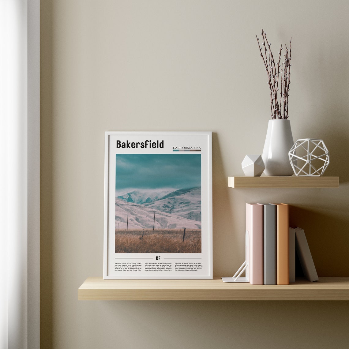 Bakersfield Print Bakersfield Poster Bakersfield Wall Art Minimal Travel Print Minimal City Poster Travel Destination Oil Painting Poster - Image 3