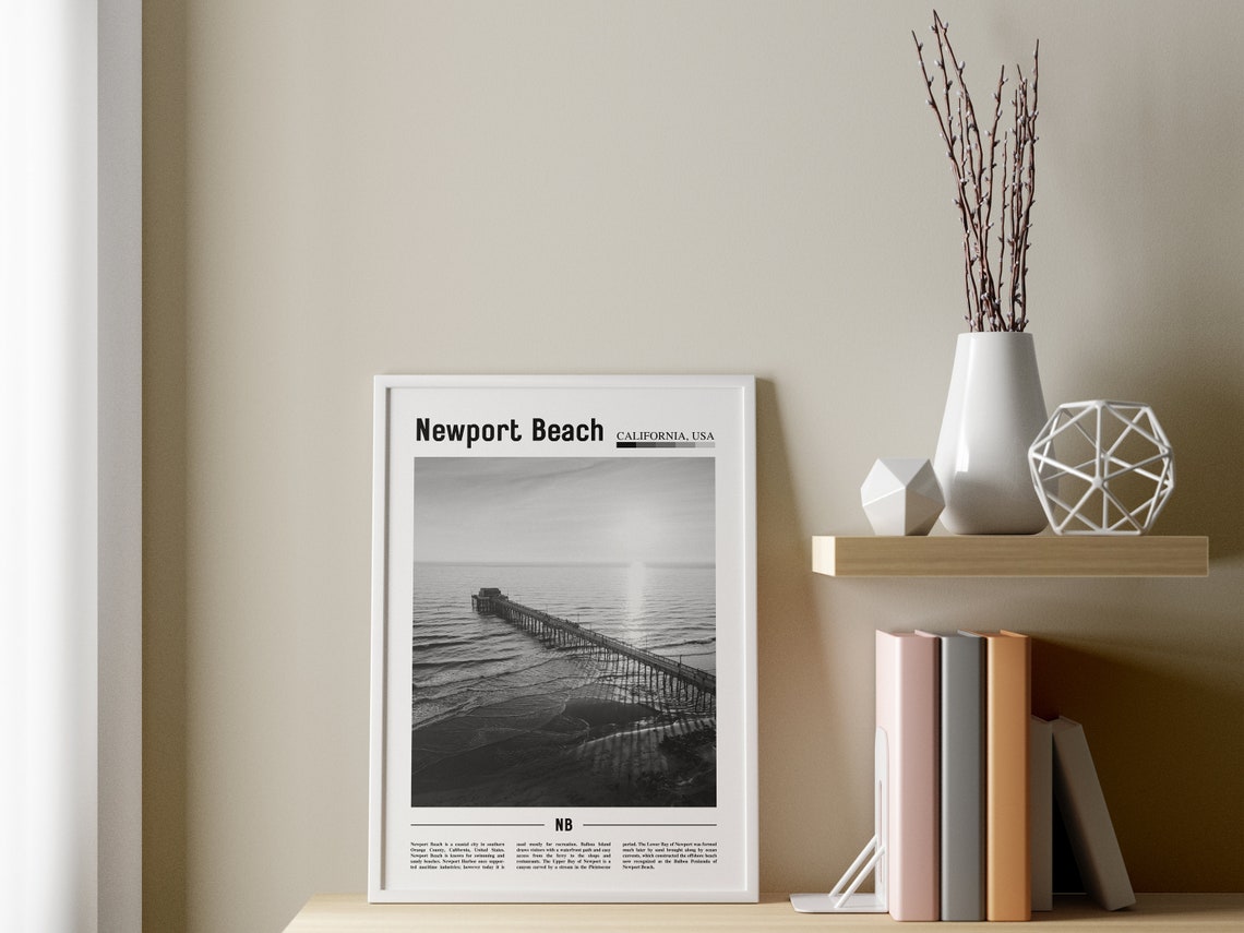 Newport Beach Poster Black And White Newport Beach Print Black And White Newport Beach Wall Art Minimal Travel Print Travel Poster - Image 3