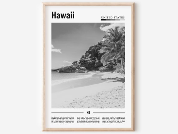 Hawaii, Black And White Minimal Travel Poster