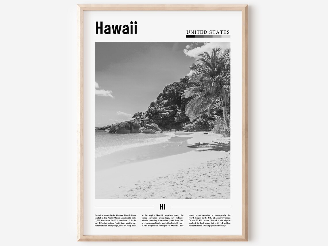 Hawaii, Black And White Minimal Travel Poster