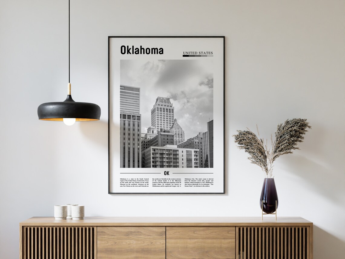 Oklahoma Minimal Travel Poster, Black And White - Image 4