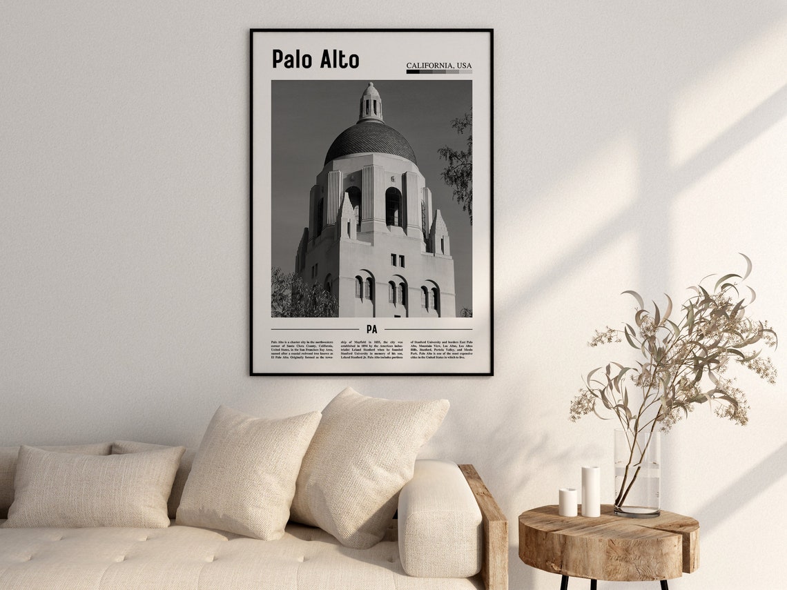 Palo Alto Poster Black And White Palo Alto Print Black And White Palo Alto Wall Art Minimal Travel Print Travel Poster - Image 2
