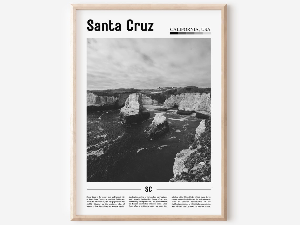 Santa Cruz Poster Black And White Santa Cruz Print Black And White Santa Cruz Wall Art Minimal Travel Print Travel Poster