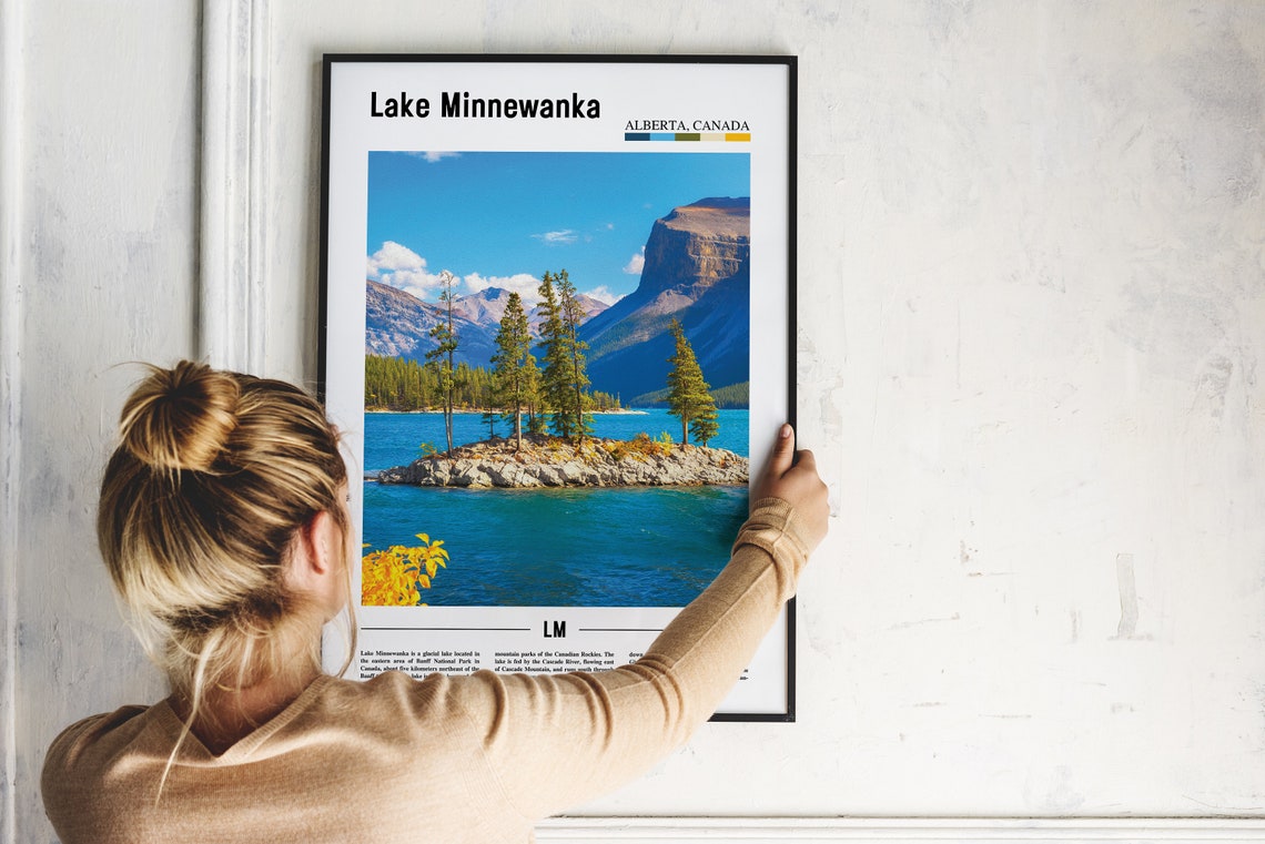 Lake Minnewanka Print Lake Minnewanka Poster Lake Minnewanka Wall Art Oil Painting Poster City Artwork Travel Artwork Travel Wall Art - Image 4