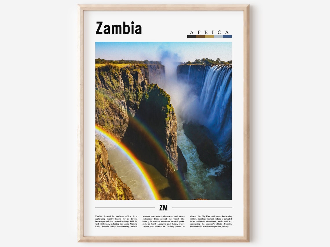 Zambia Poster Zambia Print Zambia Wall Art Minimal Travel Print Travel Destination Oil Painting Poster