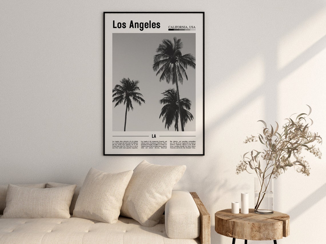 Los Angeles Poster Black And White Los Angeles Print Black And White Los Angeles Wall Art Minimal Travel Print Travel Poster - Image 2