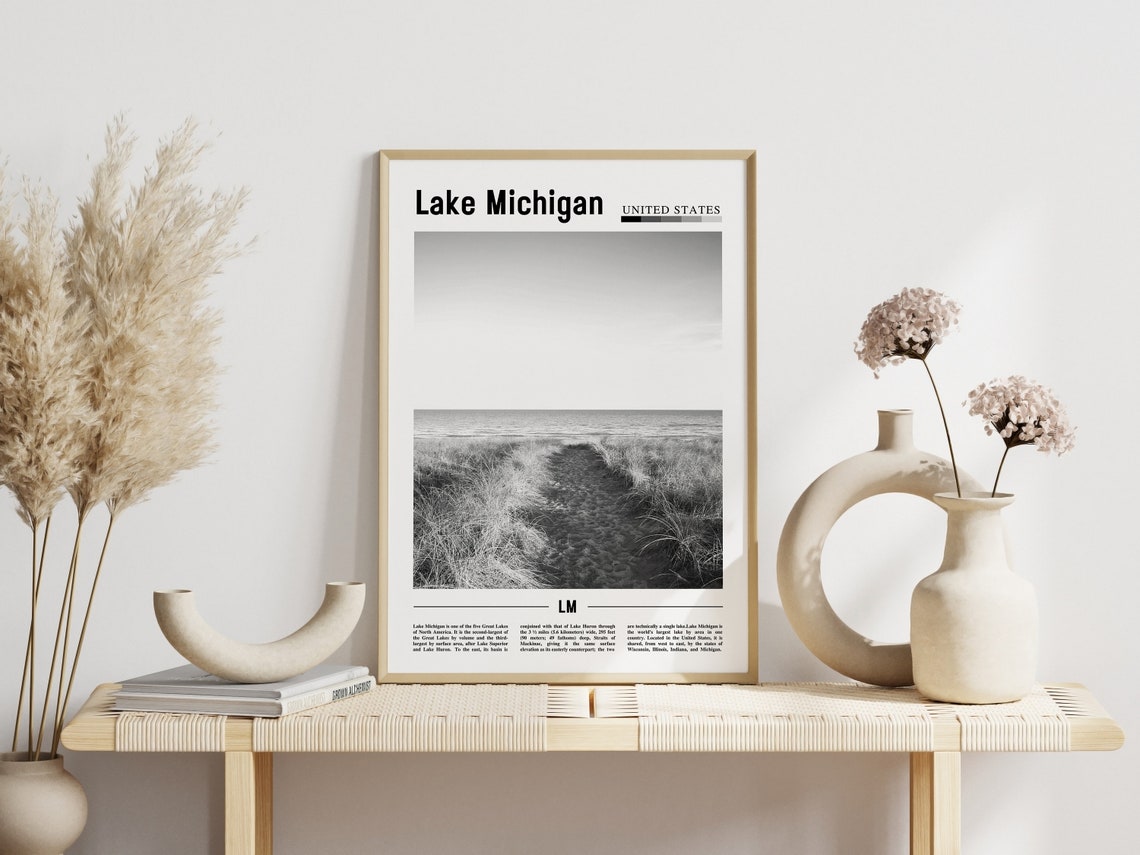 Lake Michigan Poster Black And White Lake Michigan Print Black And White Lake Michigan Wall Art Minimal Travel Print Travel Poster - Image 6