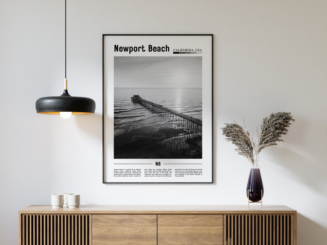 Newport Beach Poster Black And White Newport Beach Print Black And White Newport Beach Wall Art Minimal Travel Print Travel Poster - Image 4