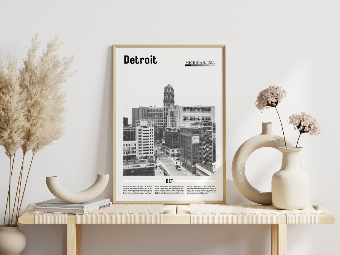 Detroit Poster, Black And White Minimal Travel Poster - Image 6