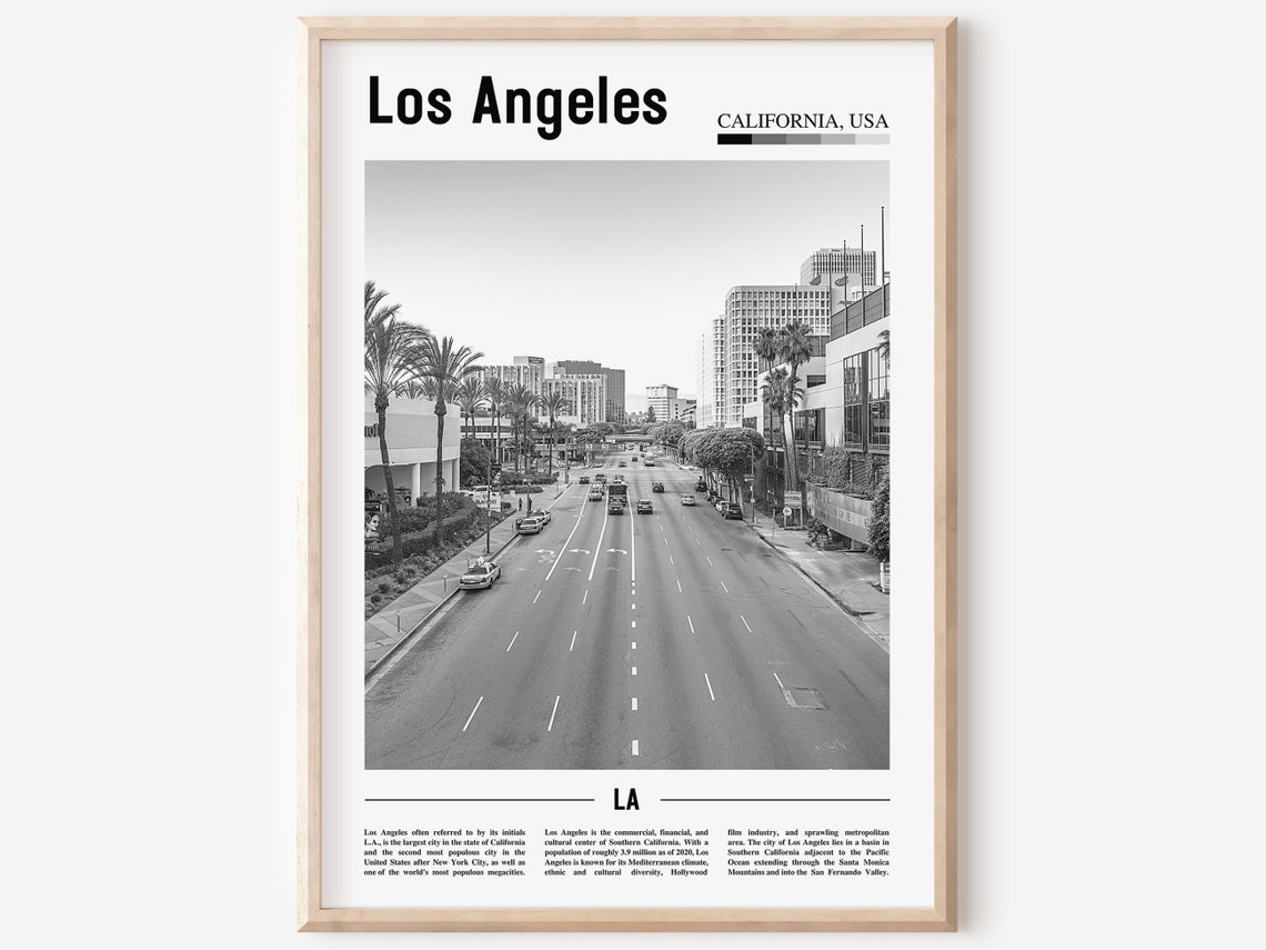 Los Angeles Print Black And White Los Angeles Poster Los Angeles Wall Art Travel Poster City Artwork Travel Artwork Travel Wall Art
