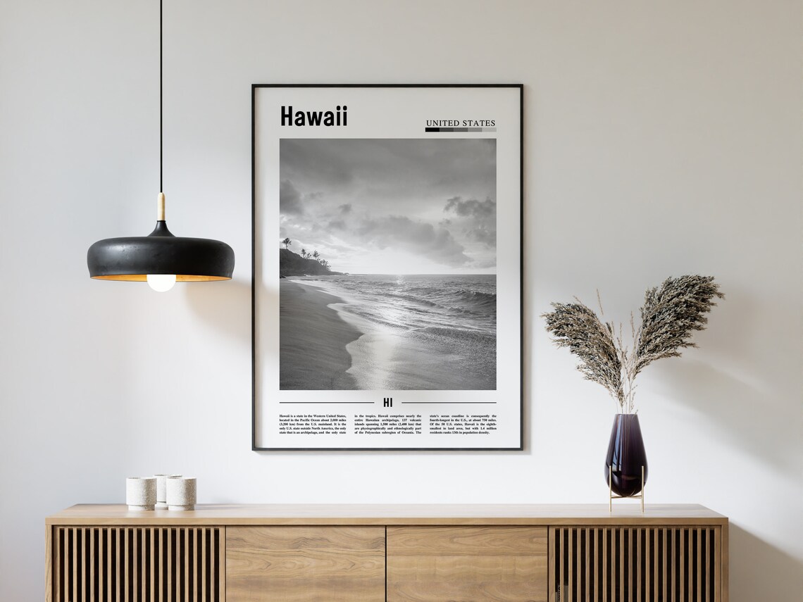 Hawaii Minimal Travel Poster, Black And White - Image 4