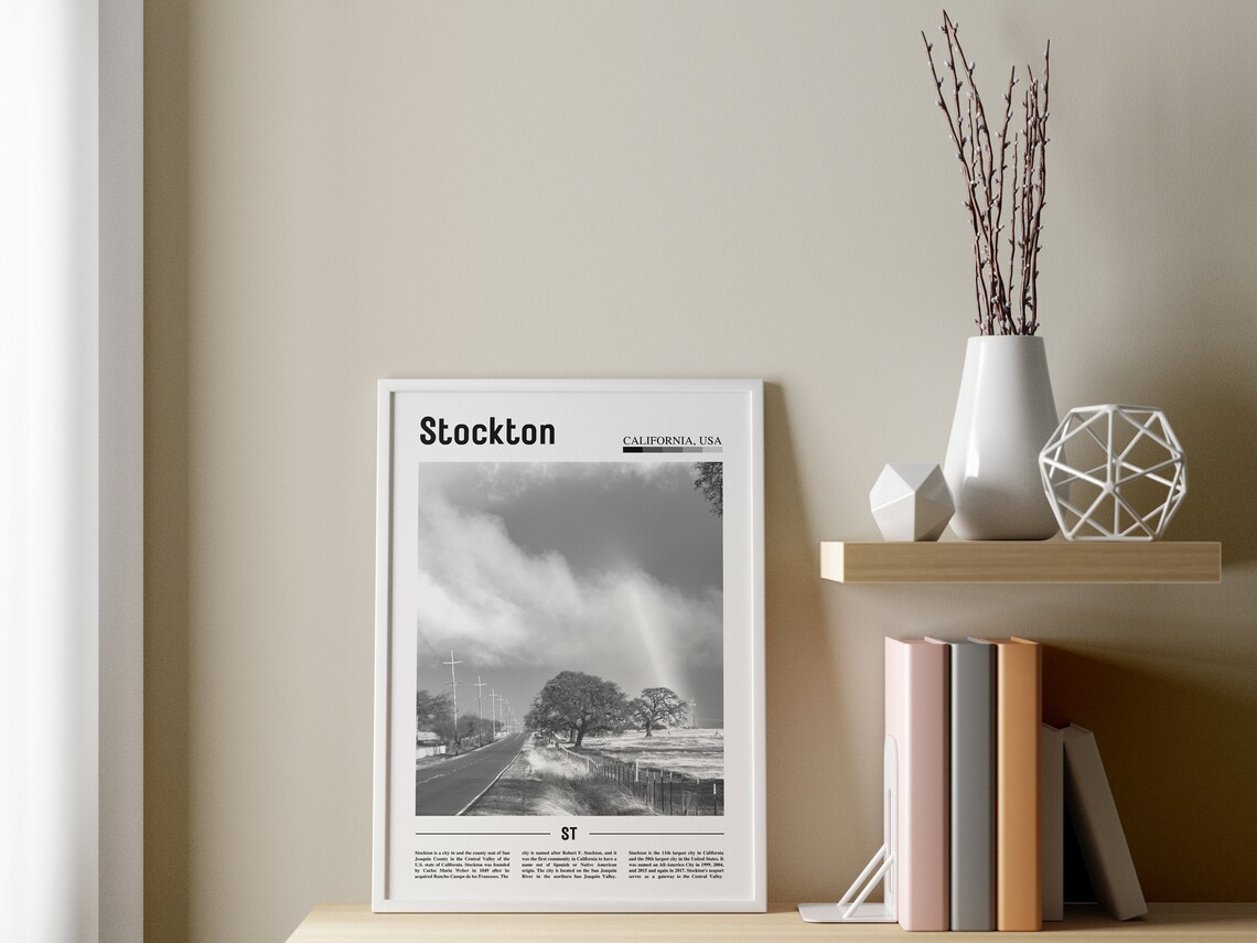 Stockton Poster Black And White Stockton Print Black And White Stockton Wall Art Minimal Travel Print Travel Poster - Image 3