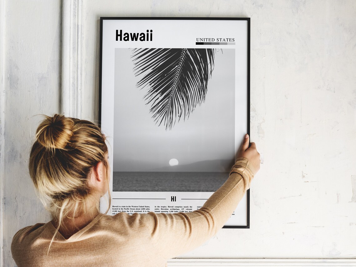 Hawaii Travel Poster, Minimal Black And White - Image 5