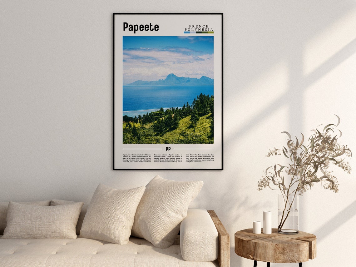 Papeete Poster Papeete Print Papeete Wall Art Minimal Travel Print Travel Destination Oil Painting Poster - Image 2