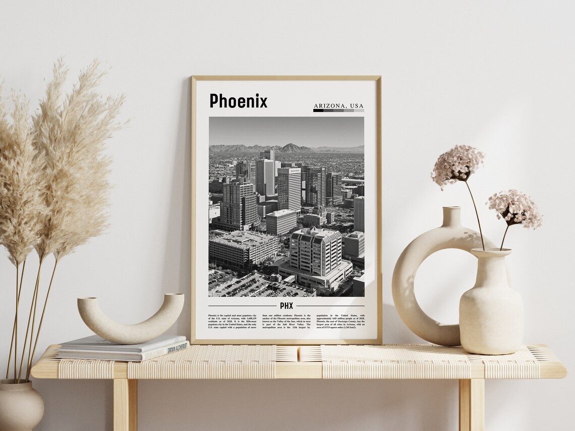 Phoenix Minimal Travel Poster, Black And White - Image 6