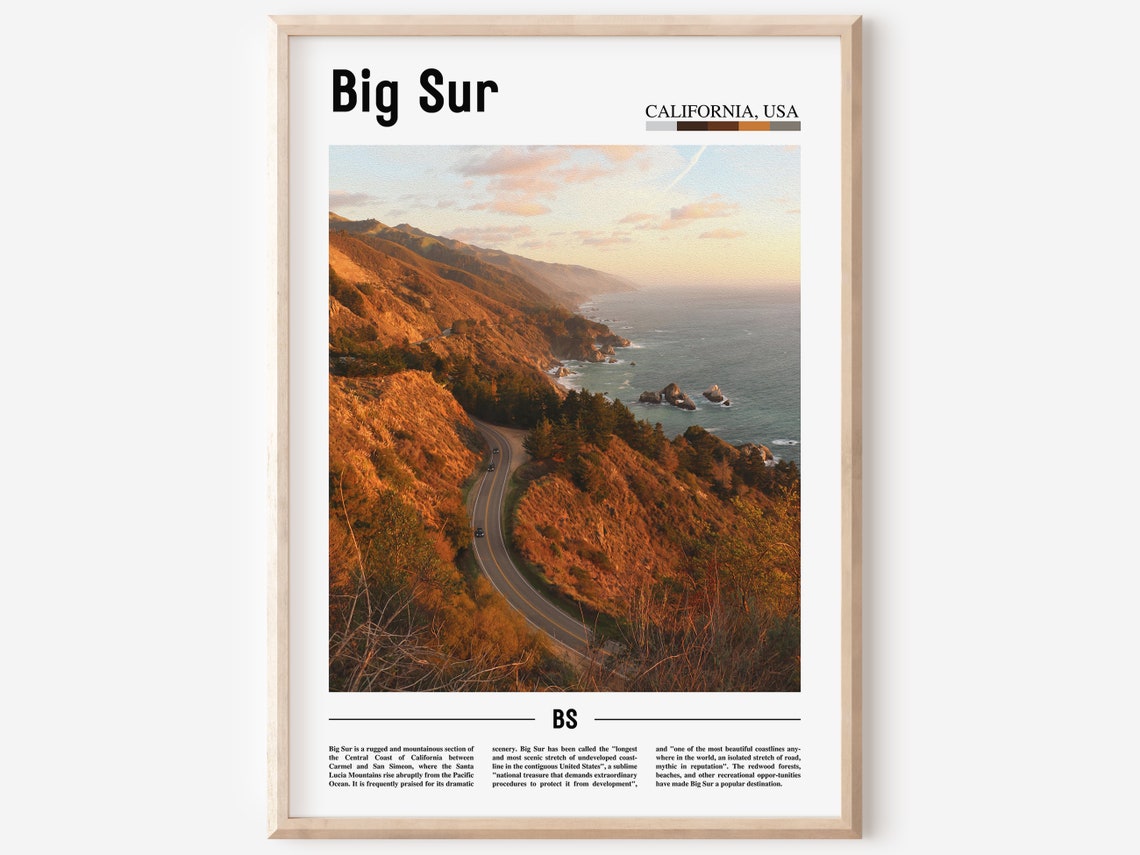 Big Sur Print Big Sur Poster Big Sur Wall Art Minimal Travel Print Minimal City Poster Travel Destination City Print Oil Painting Poster