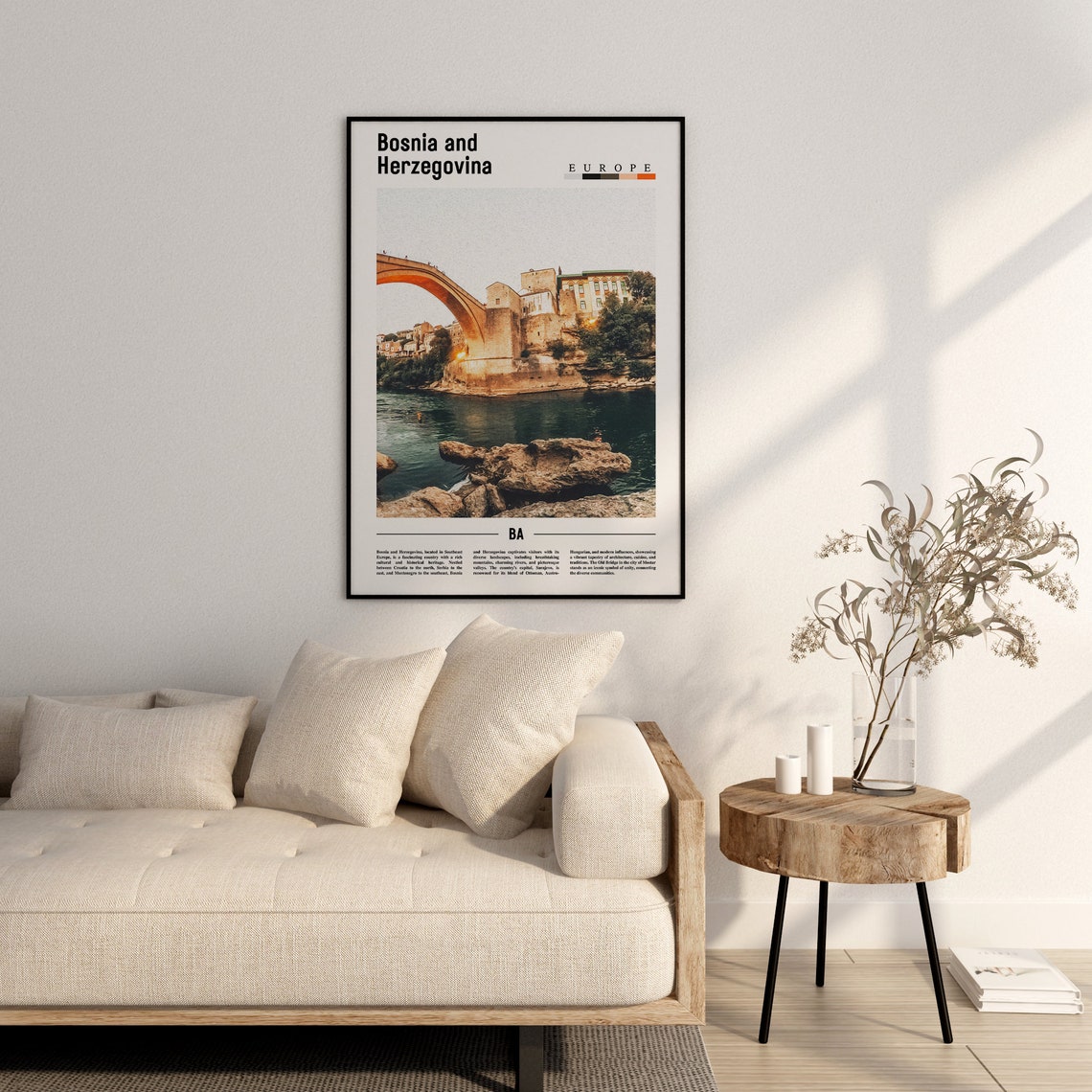 Bosnia And Herzegovina Poster Bosnia And Herzegovina Print Bosnia And Herzegovina Wall Art Minimal Travel Print Oil Painting Poster - Image 2