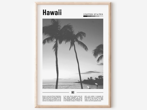 Hawaii Minimal Travel Poster, Black And White