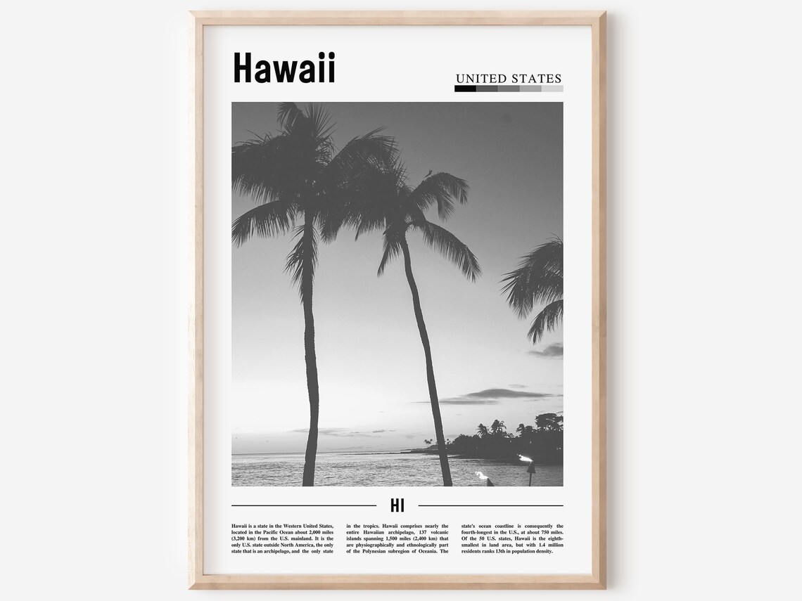 Hawaii Minimal Travel Poster, Black And White