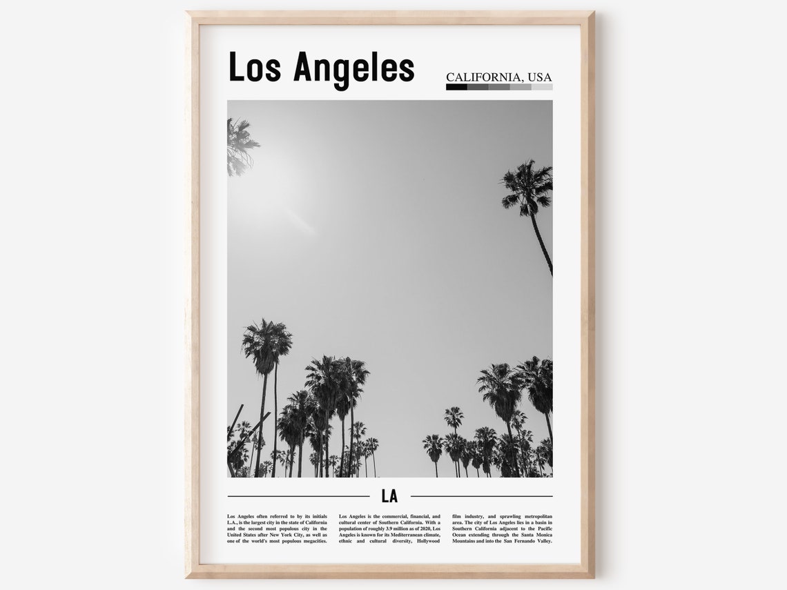 Los Angeles Poster Black And White Los Angeles Print Black And White Los Angeles Wall Art Minimal Travel Print Travel Poster