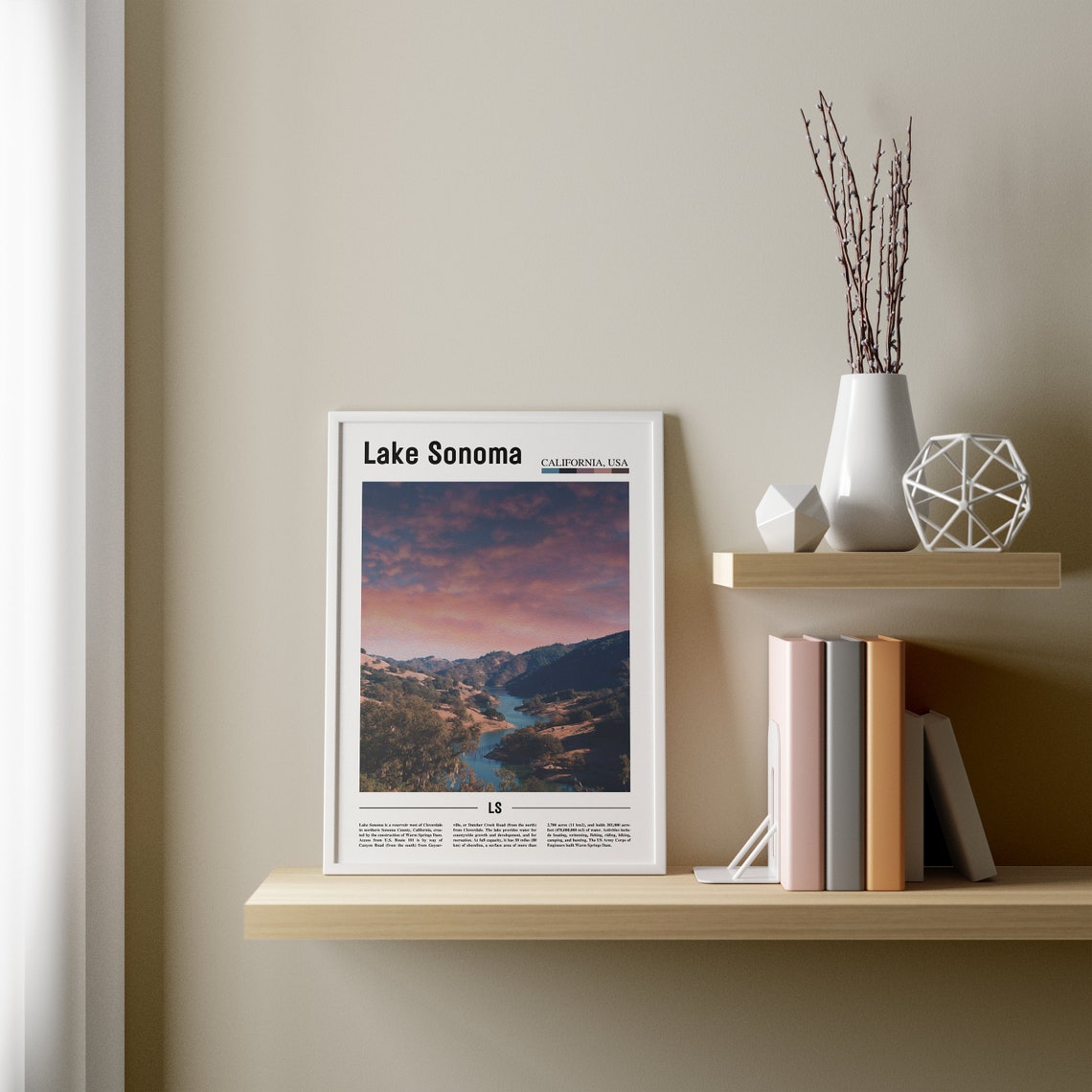 Lake Sonoma Print Lake Sonoma Poster Lake Sonoma Wall Art Minimal Travel Print Minimal City Poster Travel Destination Oil Painting Poster - Image 3