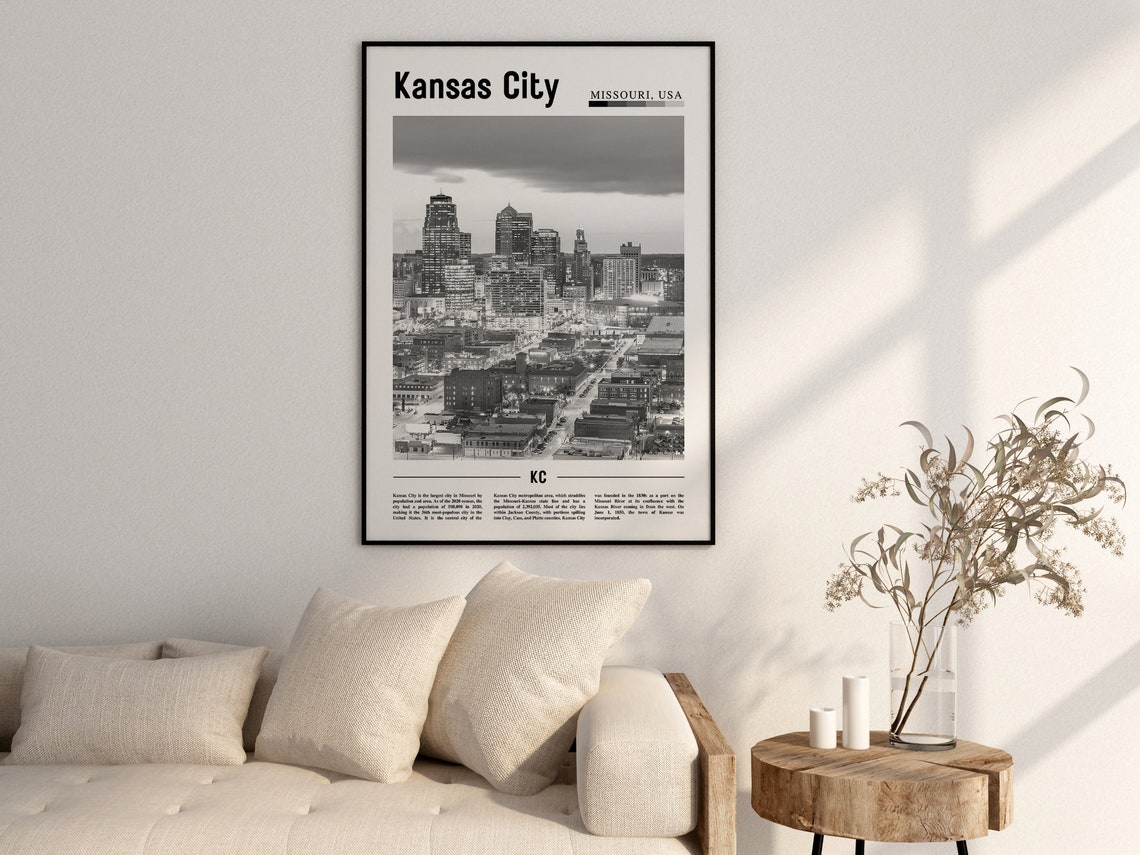 Kansas City Poster Black And White Kansas City Print Black And White Kansas City Wall Art Minimal Travel Print Travel Poster - Image 2