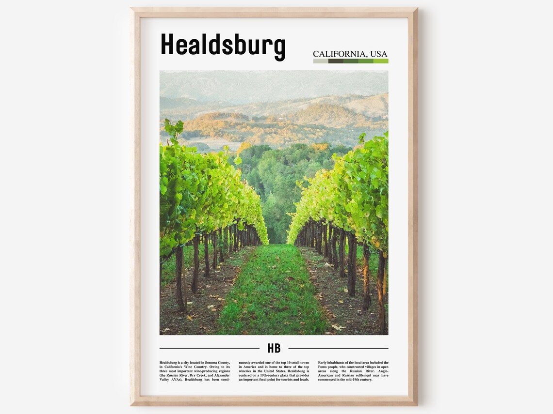 Healdsburg Minimal Travel Poster, Oil Painting Style