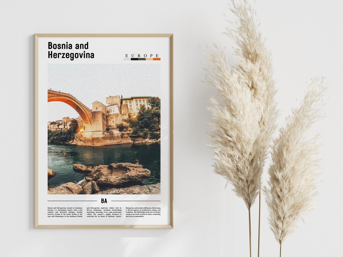 Bosnia And Herzegovina Poster Bosnia And Herzegovina Print Bosnia And Herzegovina Wall Art Minimal Travel Print Oil Painting Poster - Image 4