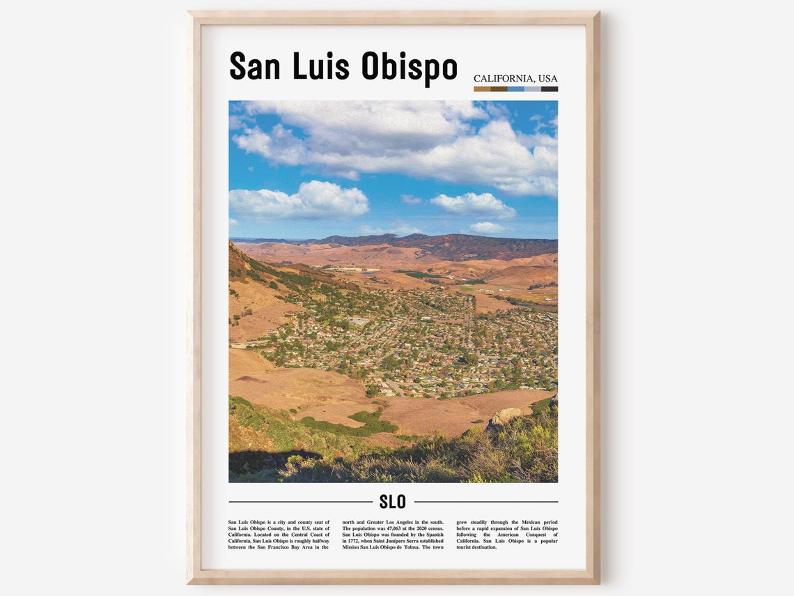 San Luis Obispo Print San Luis Obispo Poster San Luis Obispo Wall Art Oil Painting Poster Colorful City Print Travel Artwork Travel Art