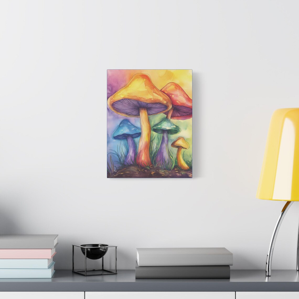 Mushroom Wall Art, Rainbow Watercolor Fantasy Fungi - Image 2