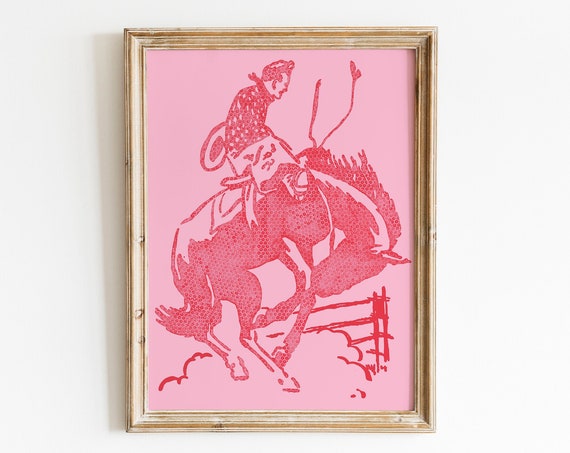 Pink Vintage Buckin Bronco Poster Retro Texas Art Classic Cowboy Poster Vintage Western Poster Retro Poster
