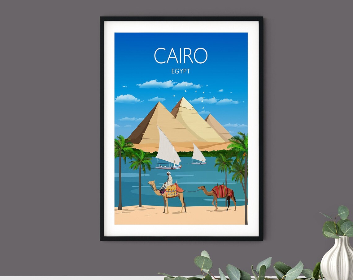 Cairo Egypt Giza Pyramids Camels Nile Sailboats Travel Poster - Image 5