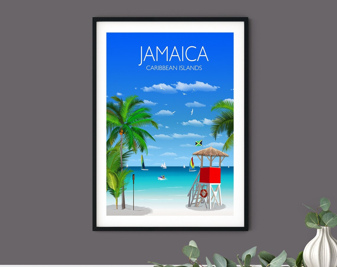 Jamaica Caribbean Islands Tropical Beach Lifeguard Scene Poster Art - Image 5