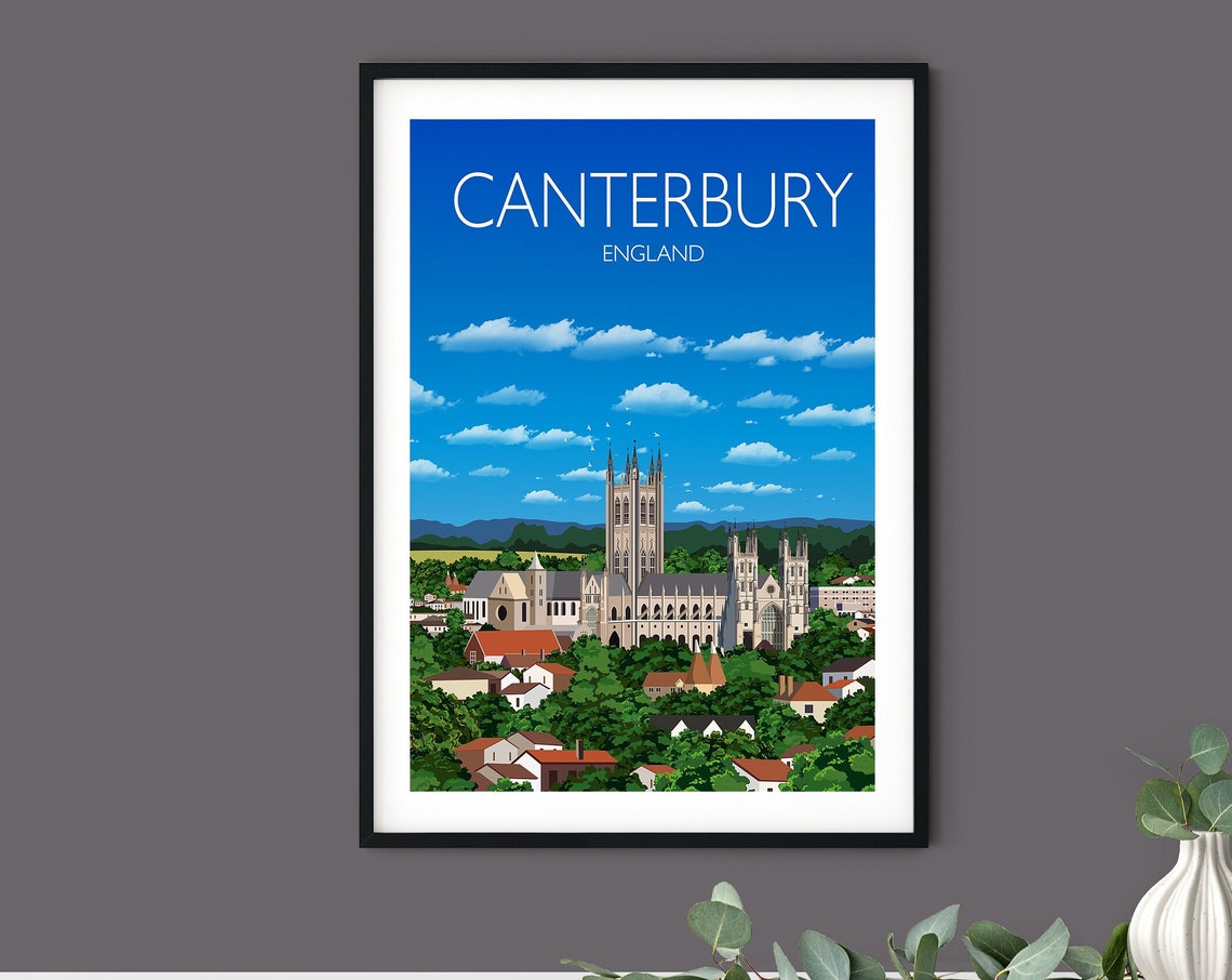 Canterbury England Cathedral City Skyline Bright Travel Poster - Image 5
