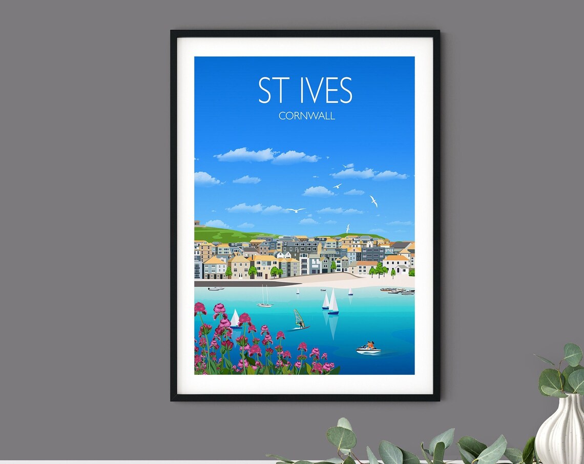 St Ives Cornwall Travel Poster, UK Travel Print - Image 3