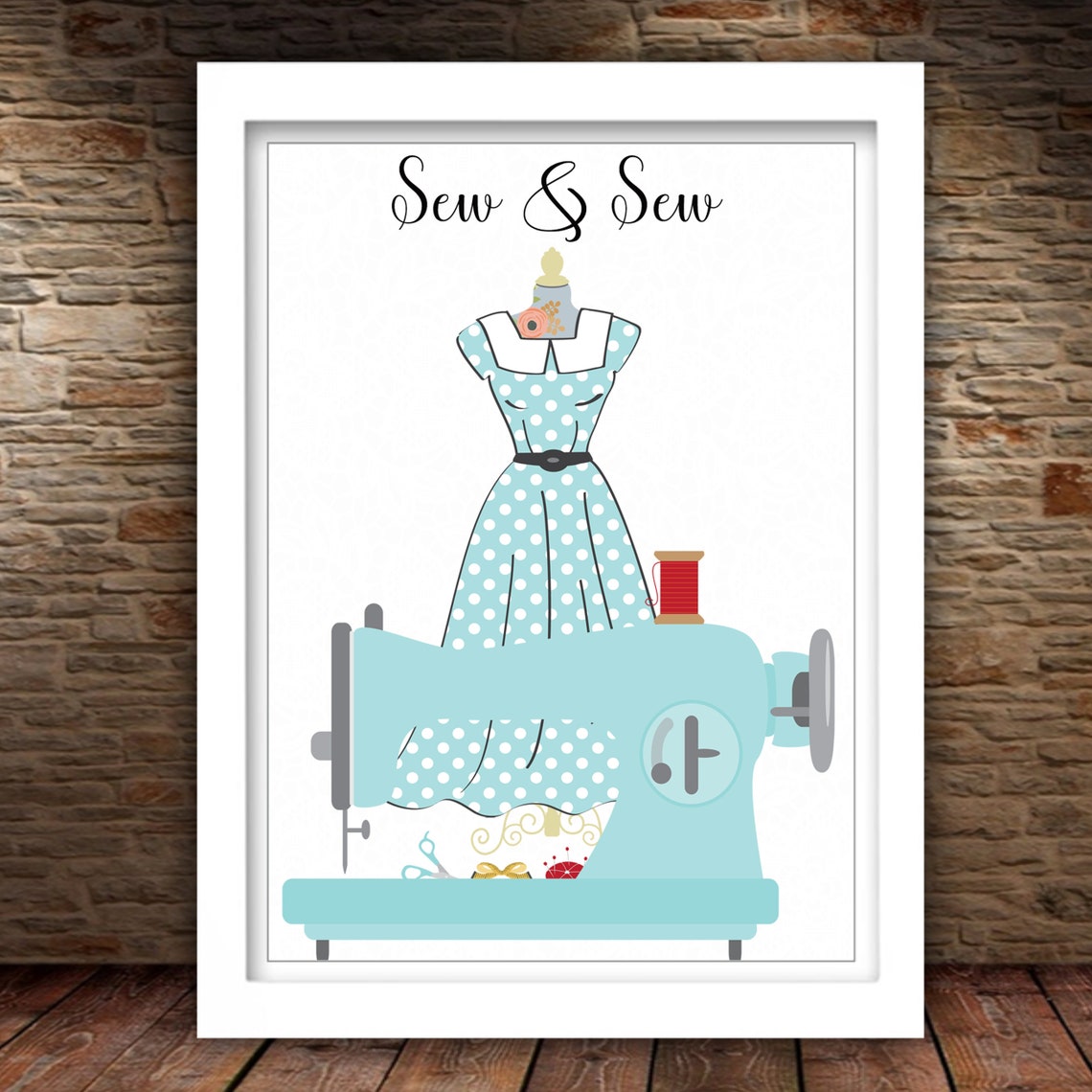 Vintage Sewing Machine Polka Dot Dress Form Craft Room Art Poster - Image 2