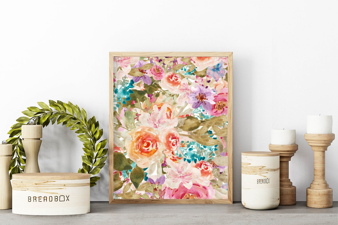 Spring Floral Collage Watercolor Roses Peony Garden Art Poster - Image 9