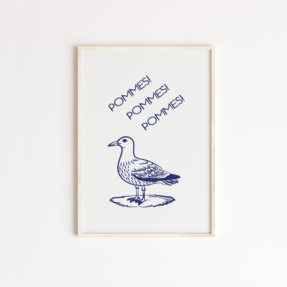 Pommes Seagull French Fry Line Art Funny Coastal Kitchen Poster