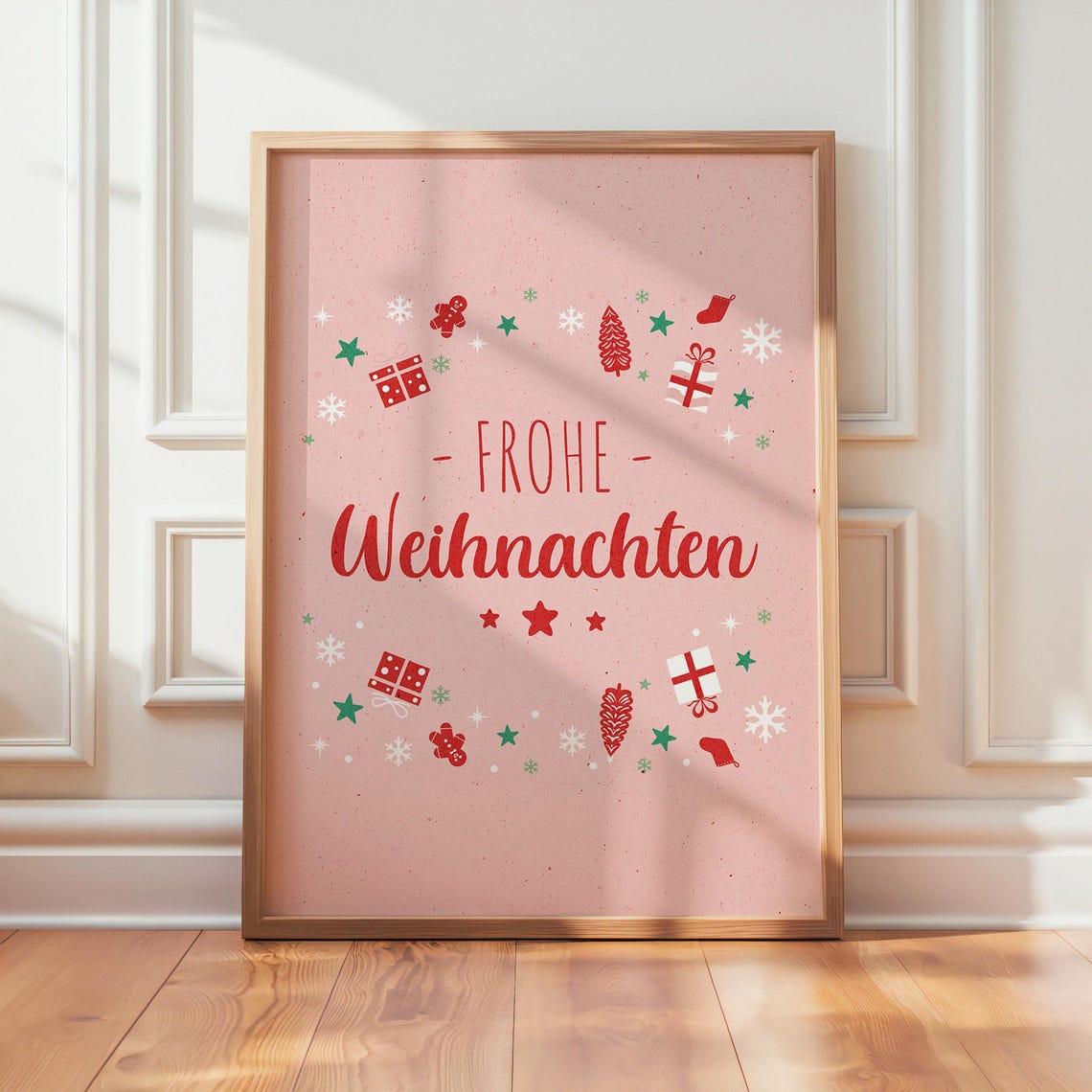 Frohe Weihnachten Pink Christmas Wreath German Holiday Decor Poster