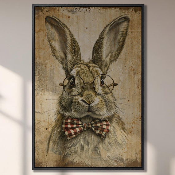 Vintage Scholar Bunny Art Print, Rabbit With Glasses