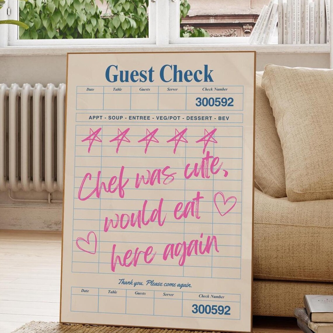 Guest Check Print, Retro Kitchen Typography Art Print