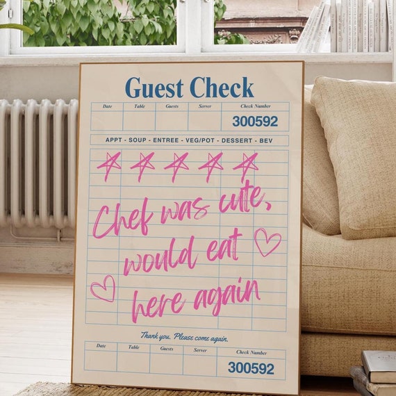 Guest Check Print, Retro Kitchen Typography Art Print