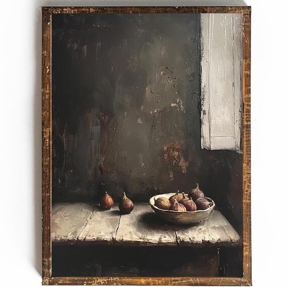 Dark Fruit Print Fig Painting Dark Academia Kitchen Wall Art Moody Kitchen Decor Dark Cottagecore Wall Art For Dining Room Decor