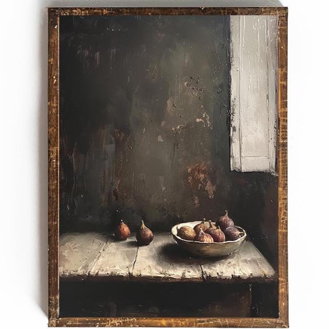 Dark Fig Still Life with a Bowl of Figs on a Rustic Table Poster