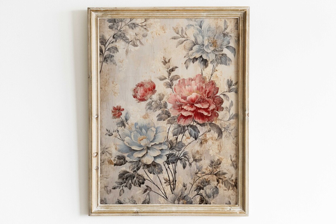 Rustic Rose Radiance Distressed Vintage Art Print