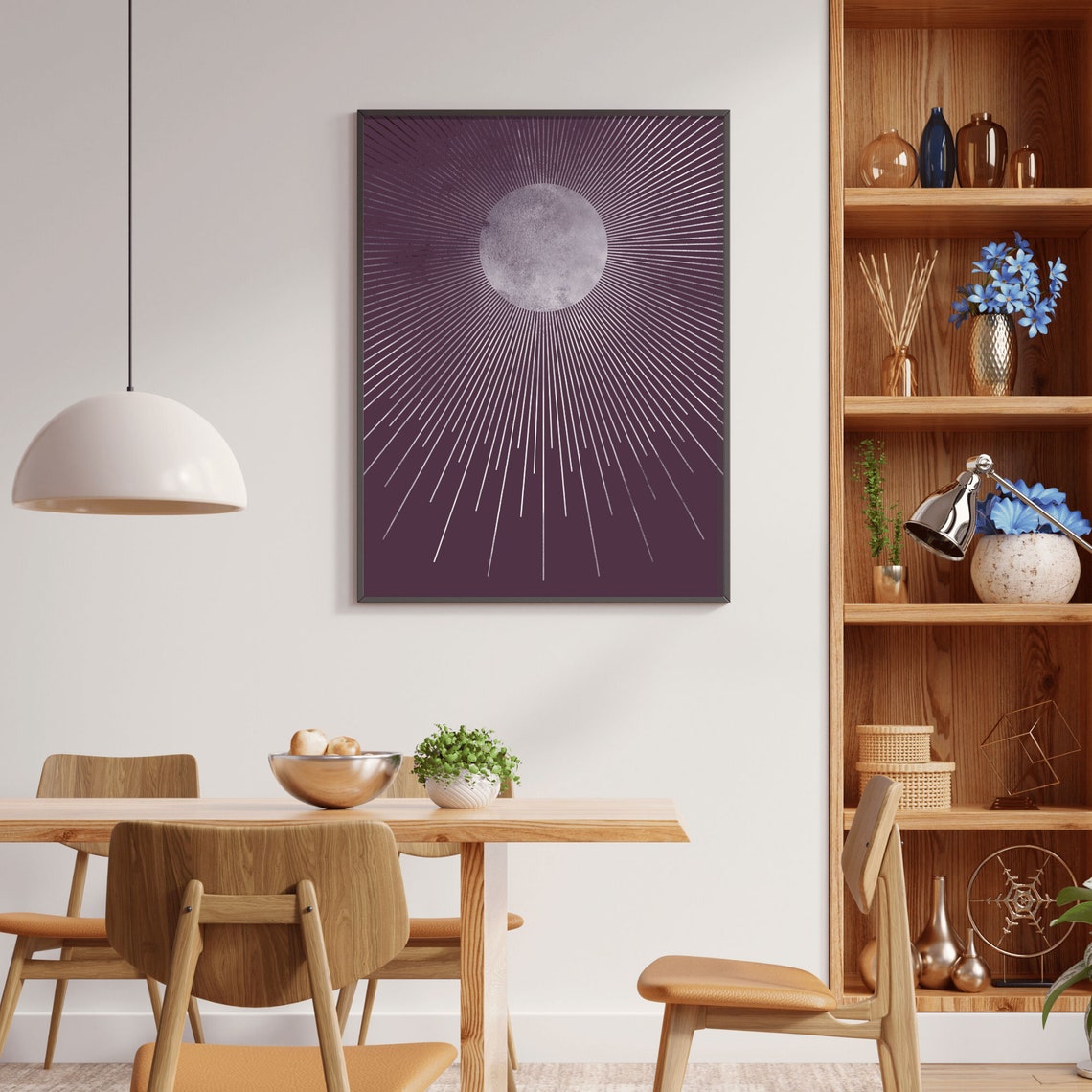 Sunburst Rays on Deep Plum Boho Celestial Minimalist Wall Poster - Image 2