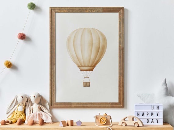 Hot Air Balloon Nursery Yellow Nursery Decor Minimalist Nursery Transportation Nursery Vintage Balloon Wall Art Nursery Art