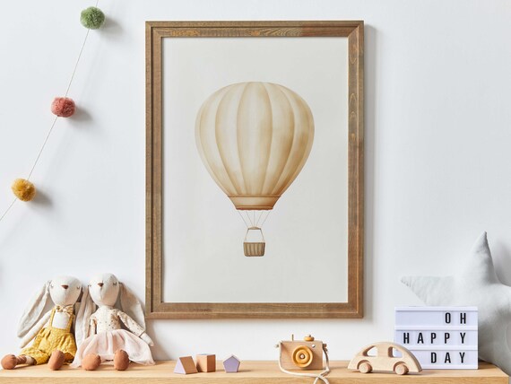 Simple Vintage Cream Hot Air Balloon Minimalist Nursery Poster