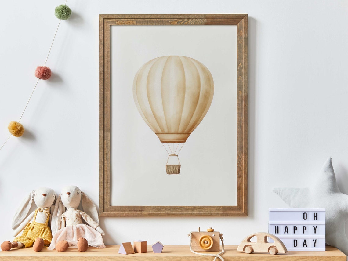 Simple Vintage Cream Hot Air Balloon Minimalist Nursery Poster